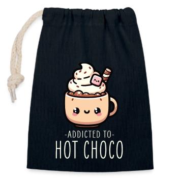 Amateur de chocolat chaud kawaii Soirée d’hiver confortable - Sac cadeau en coton avec cordon (14 x 20 cm) - bleu marine - Devant