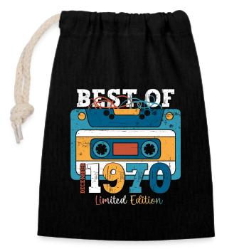 53e anniversaire décembre Vintage des années 1970 cassette - Sac cadeau en coton avec cordon (14 x 20 cm) - noir - Devant