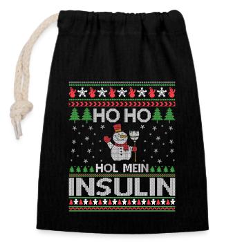 Ho Ho Hol mein Insulin - Ugly Christmas Sweater - Verschließbarer Geschenkbeutel aus Baumwolle (14x20cm) - Schwarz - Vorne