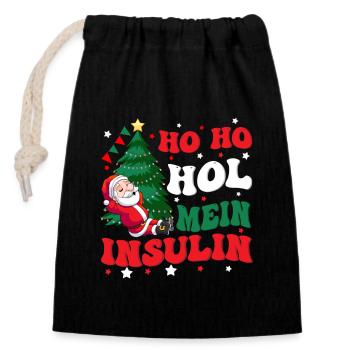 Ho Ho Hol Mein Insulin - Lustiger Diabetiker - Verschließbarer Geschenkbeutel aus Baumwolle (14x20cm) - Schwarz - Vorne