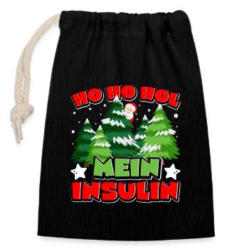 Ho Ho Hol Mein Insulin - Lustiger Diabetiker - Verschließbarer Geschenkbeutel aus Baumwolle (14x20cm) - Schwarz - Vorne