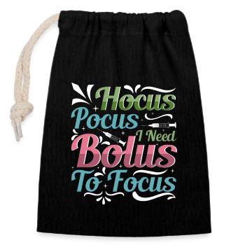 Hokus Pokus I Need Bolus To Focus - Diabetes - Verschließbarer Geschenkbeutel aus Baumwolle (14x20cm) - Schwarz - Vorne