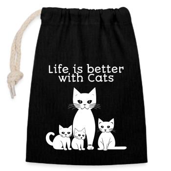 La vie est plus belle avec les chats - Sac cadeau en coton avec cordon (14 x 20 cm) - noir - Devant