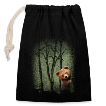 Forest animals Bear in the forest Experience nature Environmental protection - Closable cotton gift bag (14x20cm) - black - Front