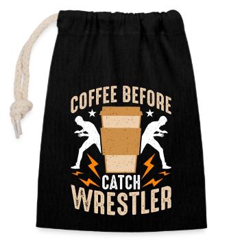 Attrapez le café du lutteur avant l’amateur de café du lutteur - Sac cadeau en coton avec cordon (14 x 20 cm) - noir - Devant