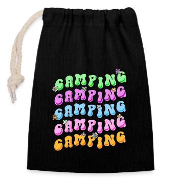 Camping Retro Style 70s Hippie Flower Power - Closable cotton gift bag (14x20cm) - black - Front