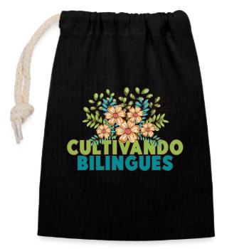 Cultivando Bilingües Spanish Teacher Apparel - Closable cotton gift bag (14x20cm) - black - Front