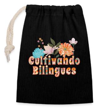 Cultivando Bilingües Spanischlehrer Bekleidung - Verschließbarer Geschenkbeutel aus Baumwolle (14x20cm) - Schwarz - Vorne