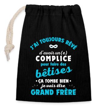 Je vais être grand frère - idée cadeau annonce - Sac cadeau en coton avec cordon (14 x 20 cm) - noir - Devant