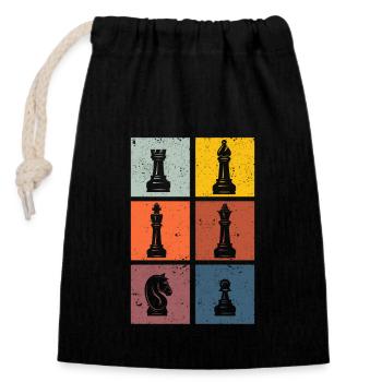 Schachspieler Silhouetten Schachfiguren Retro - Verschließbarer Geschenkbeutel aus Baumwolle (14x20cm) - Schwarz - Vorne