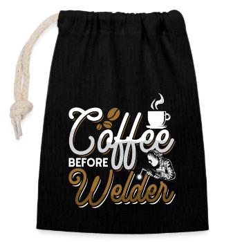 Soudeur Café Avant Soudeur Métallurgie Amateur de café - Sac cadeau en coton avec cordon (14 x 20 cm) - noir - Devant