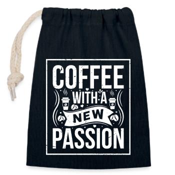 Coffee with a new passion - Closable cotton gift bag (14x20cm) - navy - Front