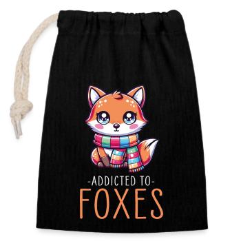 Entzückender Kawaii-Fuchs mit Schal-Grafik für Fuchs - Verschließbarer Geschenkbeutel aus Baumwolle (14x20cm) - Schwarz - Vorne