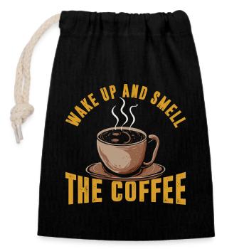 Wake up and smell the coffee - Closable cotton gift bag (14x20cm) - black - Front