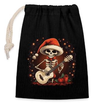 Guitares électriques Père Noël squelette Père Noël - Sac cadeau en coton avec cordon (14 x 20 cm) - noir - Devant