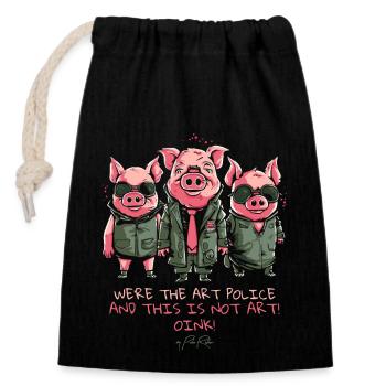 Kunst-Polizei-Schweine: Das ist keine Kunst, Oink! - Verschließbarer Geschenkbeutel aus Baumwolle (14x20cm) - Schwarz - Vorne