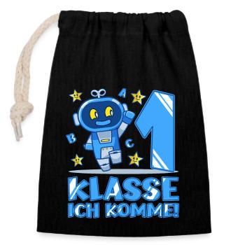 Bye Kindergarten Roboter Kita Abgänger Junge - Verschließbarer Geschenkbeutel aus Baumwolle (14x20cm) - Schwarz - Vorne