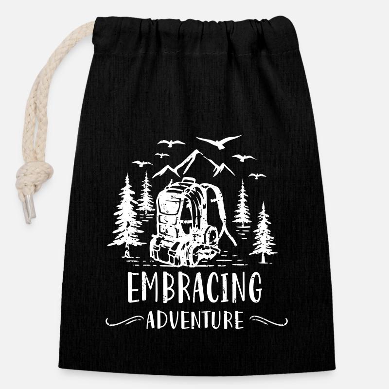 Embrasser l’aventure - Sac cadeau en coton avec cordon (14 x 20 cm) - noir