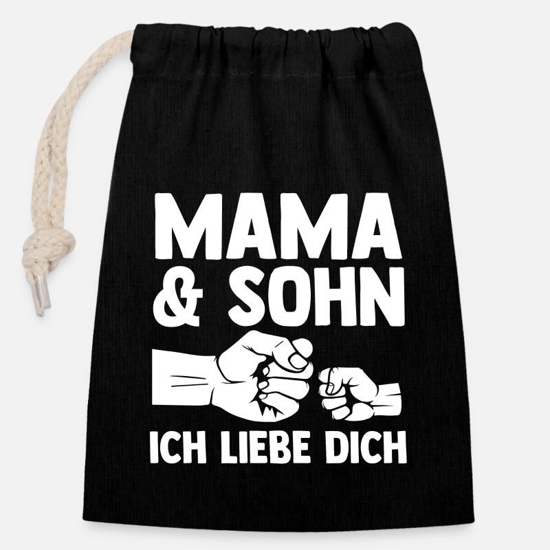 Mutter Muttertag Mama und Sohn - Verschließbarer Geschenkbeutel aus Baumwolle (14x20cm) - Schwarz