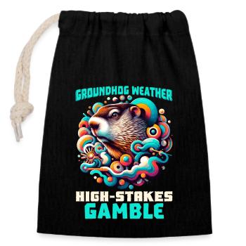 Groundhog Day Enthusiasts 2024, February 2 - Closable cotton gift bag (14x20cm) - black - Front