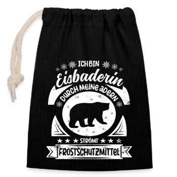 Eisbaderin Eisbaden Winterbaden Kältebad - Verschließbarer Geschenkbeutel aus Baumwolle (14x20cm) - Schwarz - Vorne