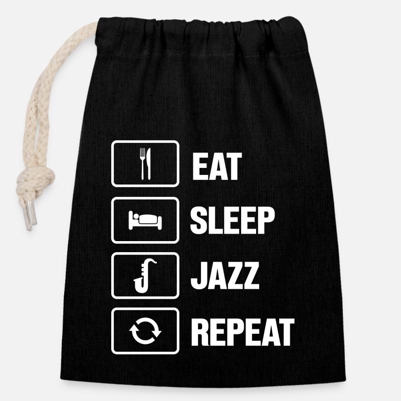 Eat Sleep Jazz Repeat Fun Music Routine Saxophon - Verschließbarer Geschenkbeutel aus Baumwolle (14x20cm) - Schwarz