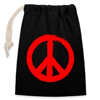 PEACE - Peacesymbol - Friedenszeichen Peacezeichen - Verschließbarer Geschenkbeutel aus Baumwolle (14x20cm) - Schwarz - Vorne