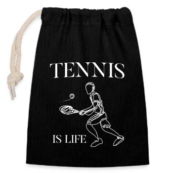 Tennis ist das Leben für Männer, Jungen, Spieler und Fans - Verschließbarer Geschenkbeutel aus Baumwolle (14x20cm) - Schwarz - Vorne
