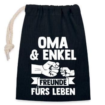 Oma Großmutter und Enkel - Verschließbarer Geschenkbeutel aus Baumwolle (14x20cm) - Navy - Vorne