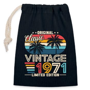 Vintage 1971 Birthday - Closable cotton gift bag (14x20cm) - navy - Front