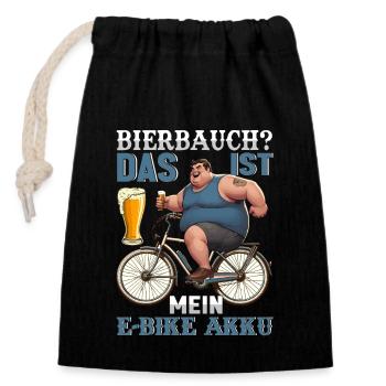 Bierbauch? Das ist mein E- Bike Akku! - Verschließbarer Geschenkbeutel aus Baumwolle (14x20cm) - Schwarz - Vorne