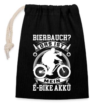 Bierbauch? Das ist mein E- Bike Akku! - Verschließbarer Geschenkbeutel aus Baumwolle (14x20cm) - Schwarz - Vorne