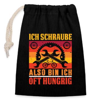 Rad Monteur- Ich Schraube Also Bin Ich Oft Hungrig - Verschließbarer Geschenkbeutel aus Baumwolle (14x20cm) - Schwarz - Vorne