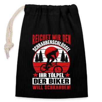 Reichet Mir Den Schraubenschlüssel, Der Biker Will - Verschließbarer Geschenkbeutel aus Baumwolle (14x20cm) - Schwarz - Vorne