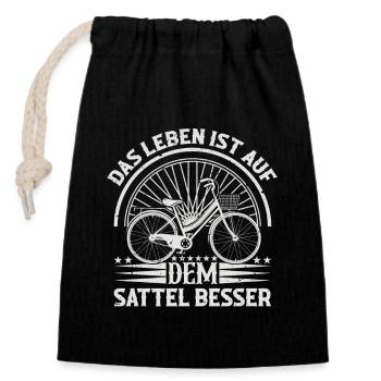 Radfahrer - Das Leben Ist Auf Dem Sattel Besser - Verschließbarer Geschenkbeutel aus Baumwolle (14x20cm) - Schwarz - Vorne