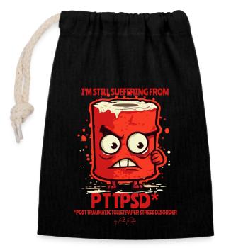 Syndrome de stress post-traumatique du papier toilette - Sac cadeau en coton avec cordon (14 x 20 cm) - noir - Devant