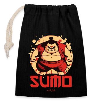 Lutteur de sumo japonais aux formes généreuses - Sac cadeau en coton avec cordon (14 x 20 cm) - noir - Devant