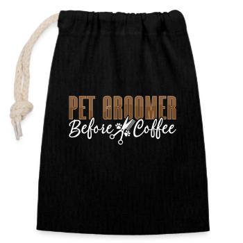 Toiletteur pour animaux de compagnie avant le café Soins aux animaux Amateur de café - Sac cadeau en coton avec cordon (14 x 20 cm) - noir - Devant