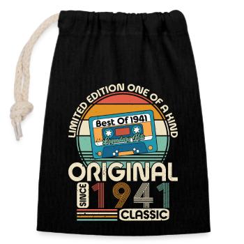 Vintage 1941 anniversaire Surprise - Sac cadeau en coton avec cordon (14 x 20 cm) - noir - Devant