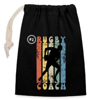 Number One Rugby Coach - Gift Idea For Rugby Teach - Closable cotton gift bag (14x20cm) - black - Front