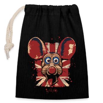 UK British Flag Cartoon Rat - Closable cotton gift bag (14x20cm) - black - Front