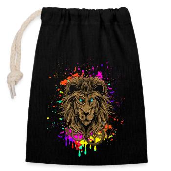 Lion dans le style steampunk - Sac cadeau en coton avec cordon (14 x 20 cm) - noir - Devant