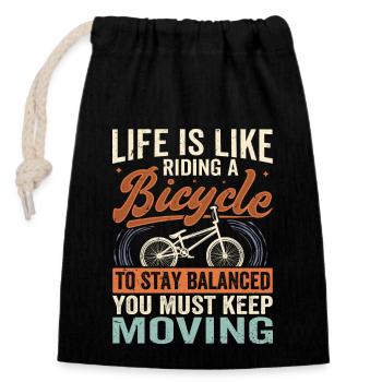 Life Is Like Riding A Bicycle - Stay Balanced - Verschließbarer Geschenkbeutel aus Baumwolle (14x20cm) - Schwarz - Vorne