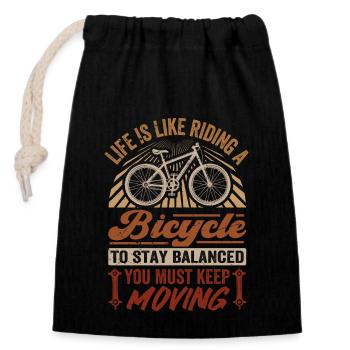 Life Is Like Riding A Bicycle - Stay Balanced - Verschließbarer Geschenkbeutel aus Baumwolle (14x20cm) - Schwarz - Vorne