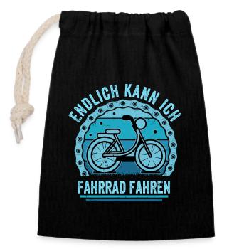 Endlich Kann Ich Fahrrad Fahren - Verschließbarer Geschenkbeutel aus Baumwolle (14x20cm) - Schwarz - Vorne
