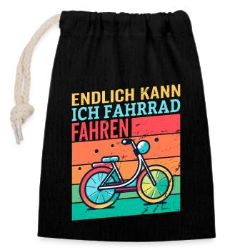 Endlich Kann Ich Fahrrad Fahren - Verschließbarer Geschenkbeutel aus Baumwolle (14x20cm) - Schwarz - Vorne