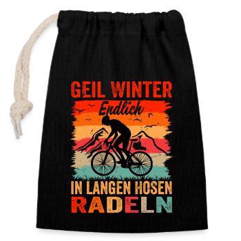 Geil Winter - Endlich In Langen Hosen Radeln - Verschließbarer Geschenkbeutel aus Baumwolle (14x20cm) - Schwarz - Vorne