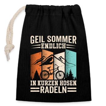 Geil Sommer - Endlich In Kurzen Hosen Radeln - Verschließbarer Geschenkbeutel aus Baumwolle (14x20cm) - Schwarz - Vorne