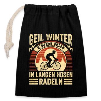 Geil Winter - Endlich In Langen Hosen Radeln - Verschließbarer Geschenkbeutel aus Baumwolle (14x20cm) - Schwarz - Vorne