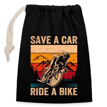 Save A Car - Ride A Bike - Closable cotton gift bag (14x20cm) - black - Front